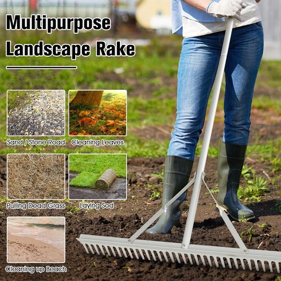 Landschapshark Aluminium - Tuinhark Brede - Gazon Onderhoud - Dubbelzijdig Gebruik - 91 cm Kop - Zilver — afbeelding 5