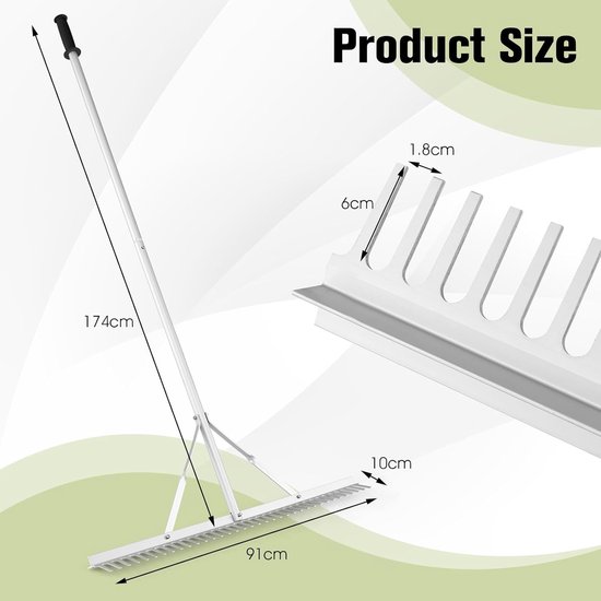 Landschapshark Aluminium - Tuinhark Brede - Gazon Onderhoud - Dubbelzijdig Gebruik - 91 cm Kop - Zilver — afbeelding 2