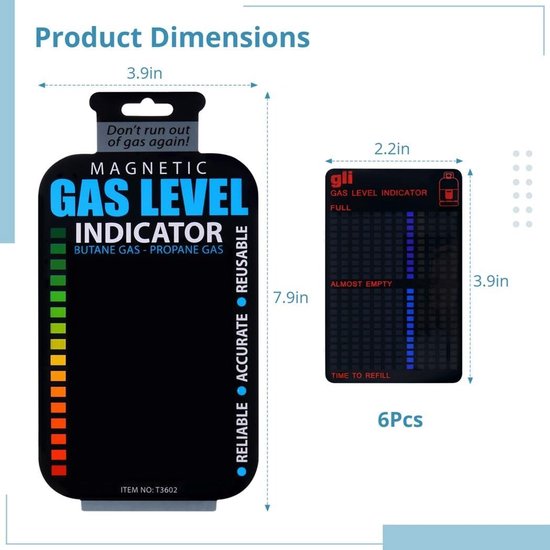 Gasniveau Indicator - Tankmeter - Barbecue Gebruik - Magnetische Bevestiging - 6 Stuks - Zwart — afbeelding 2
