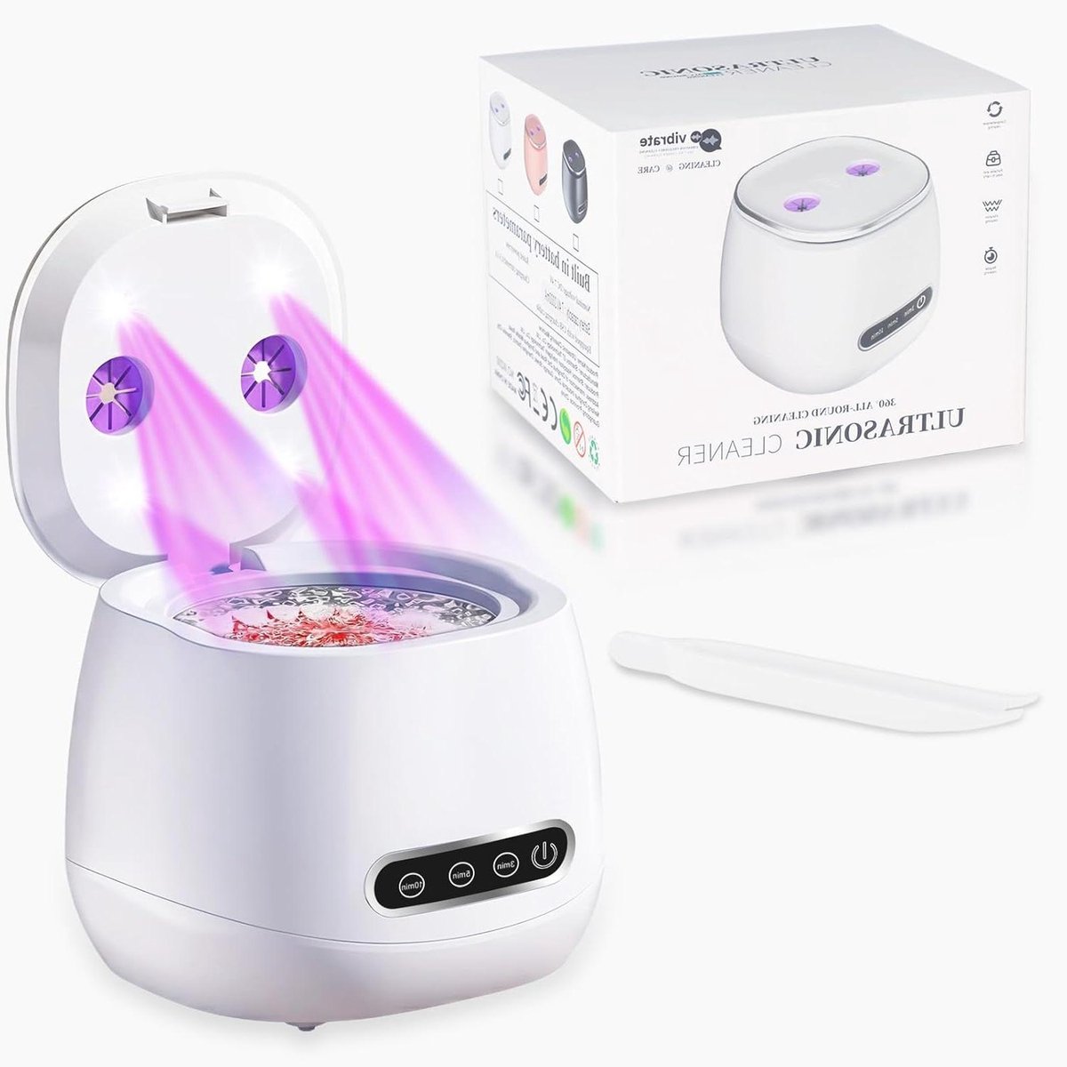Ultrasone Reiniger - Apparaat voor beugels - Hygiënisch Mondzorg - 45000 Hz Trillingen - 200 ml Inhoud - Wit