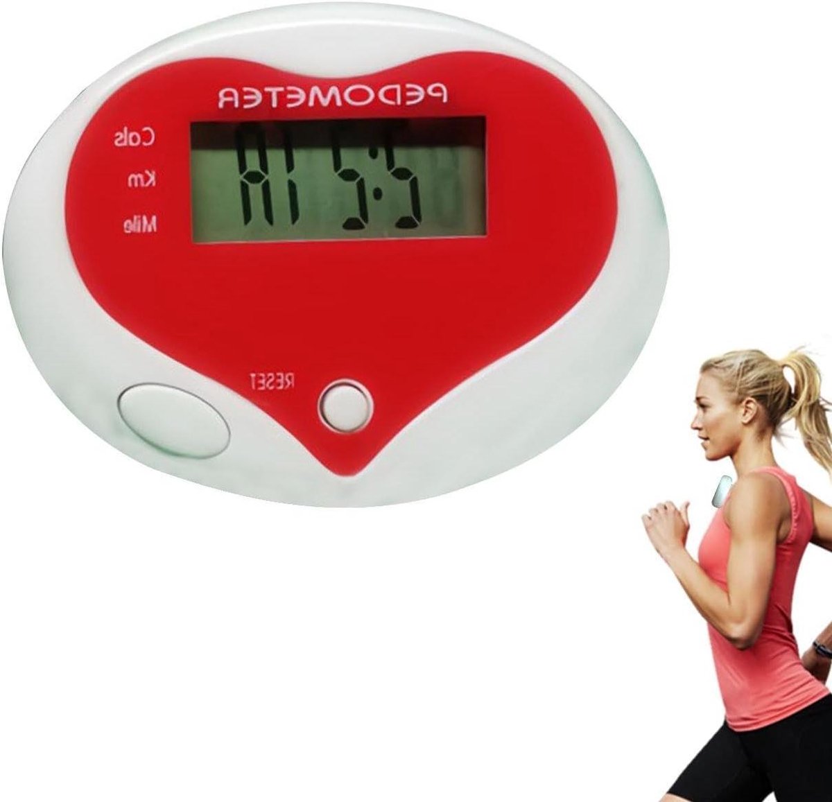 Stappenteller Hartvorm - Activity Tracker - Dagelijkse Activiteit Meten - Digitale LCD Display - 6 x 5 x 2 cm