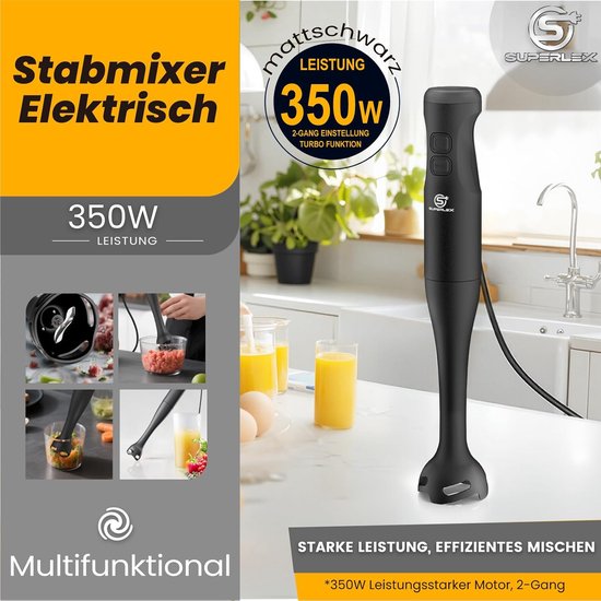 Staafmixer - Handblender Pureerstaaf - Keukenbereidingen - 3-in-1 met accessoires - 382 cm hoog - Zwart — afbeelding 5