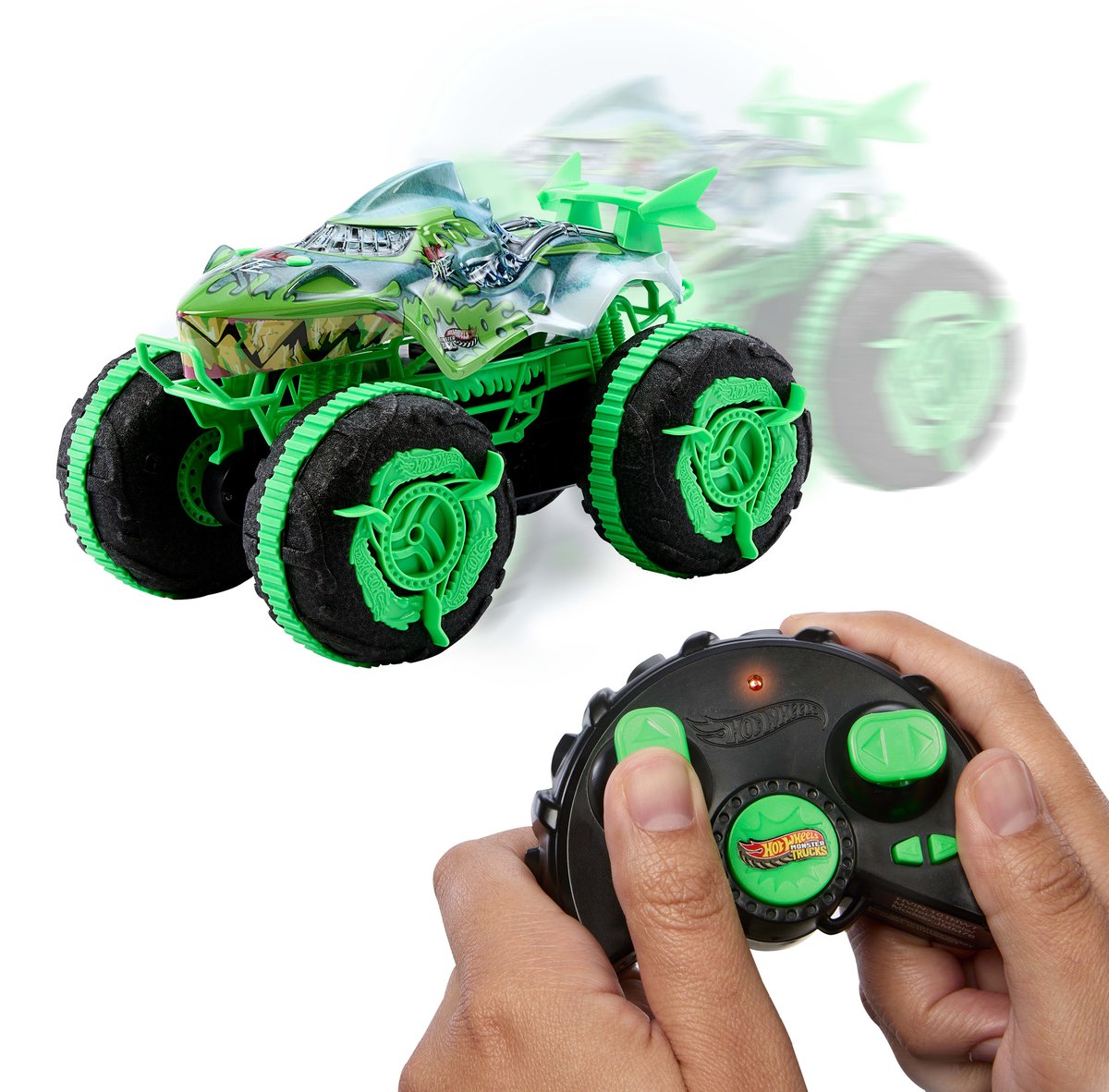 Hot Wheels Monstertrucks Terreinwagen Krakende Kaken - Speelgoedtruck met afstandsbediening - Rijdt op land en in water — afbeelding 10