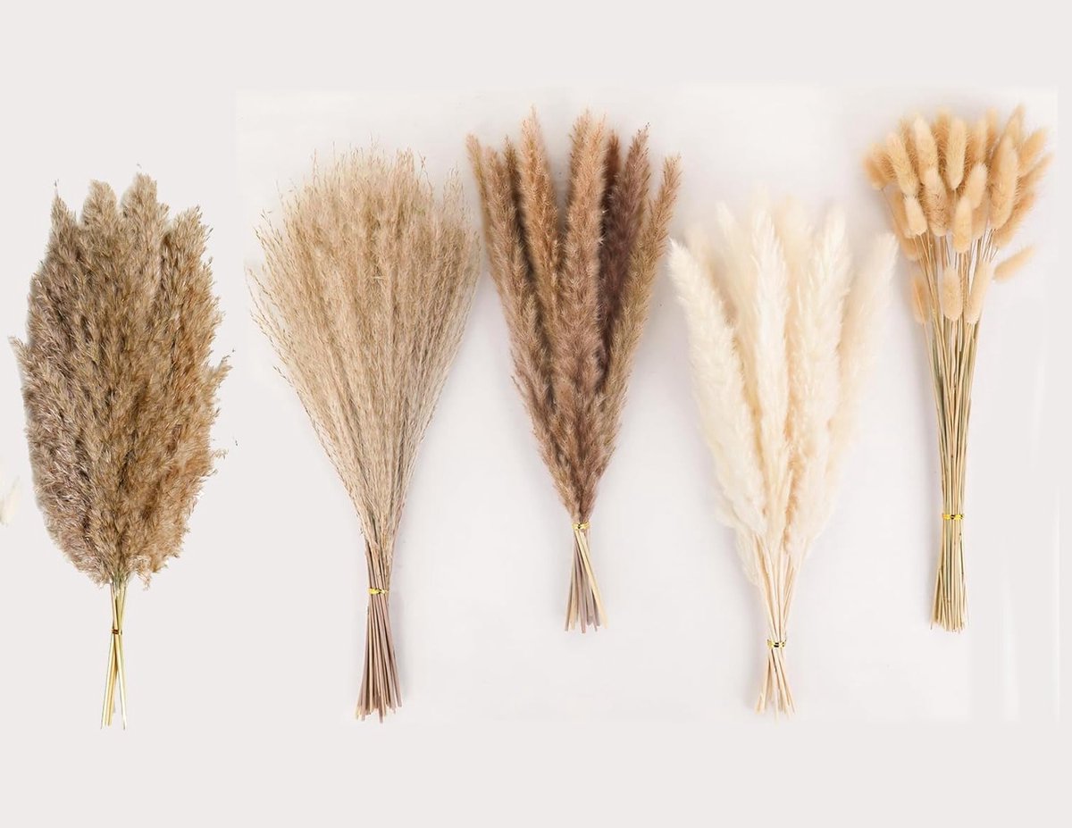 Dried Pampas Grass en Witte Konijnenstaart: 110 Stuks Droogbloemen voor Boho Tafeldecoratie, Bruiloften en Interieurdecoratie