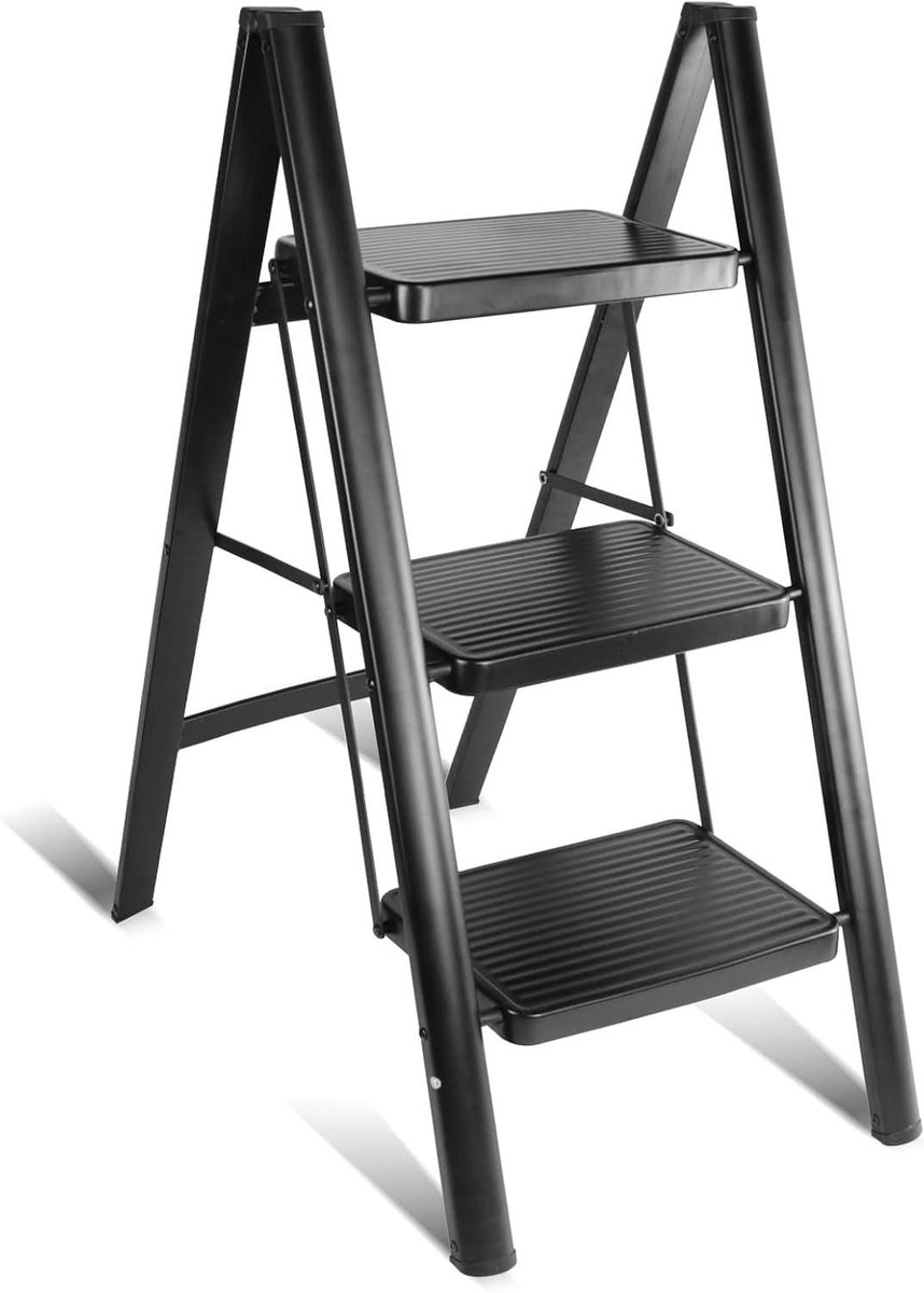 Stap Ladder - Vouwladder - Klusjes Binnen - Stabiele Constructie - 67 cm - Zwart
