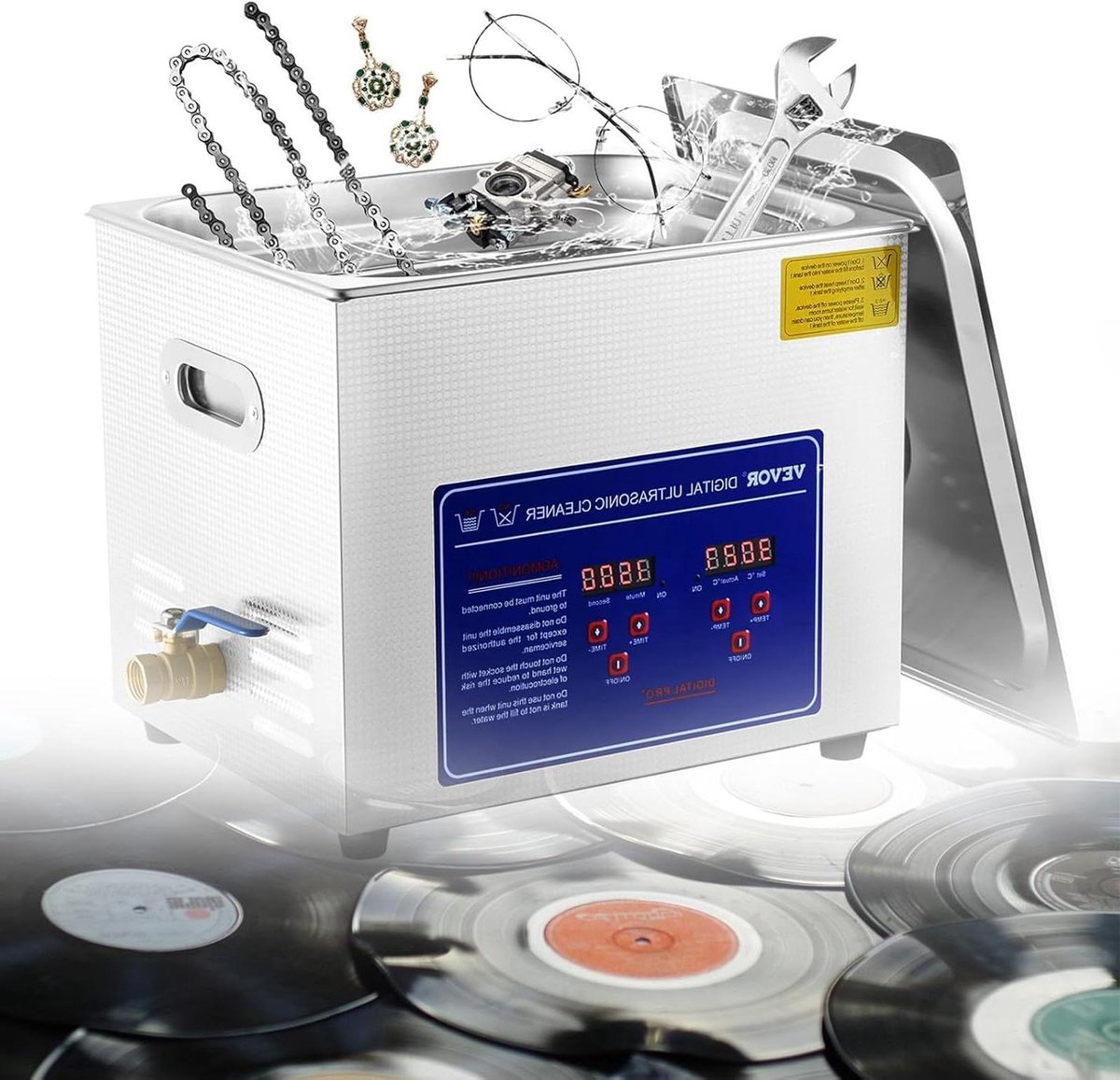 Vinyl Reiniger - LP Wasmachine - Platen Schoonmaken - Digitale Timer Verwarming - 6.5 Liter Tank - Zilver