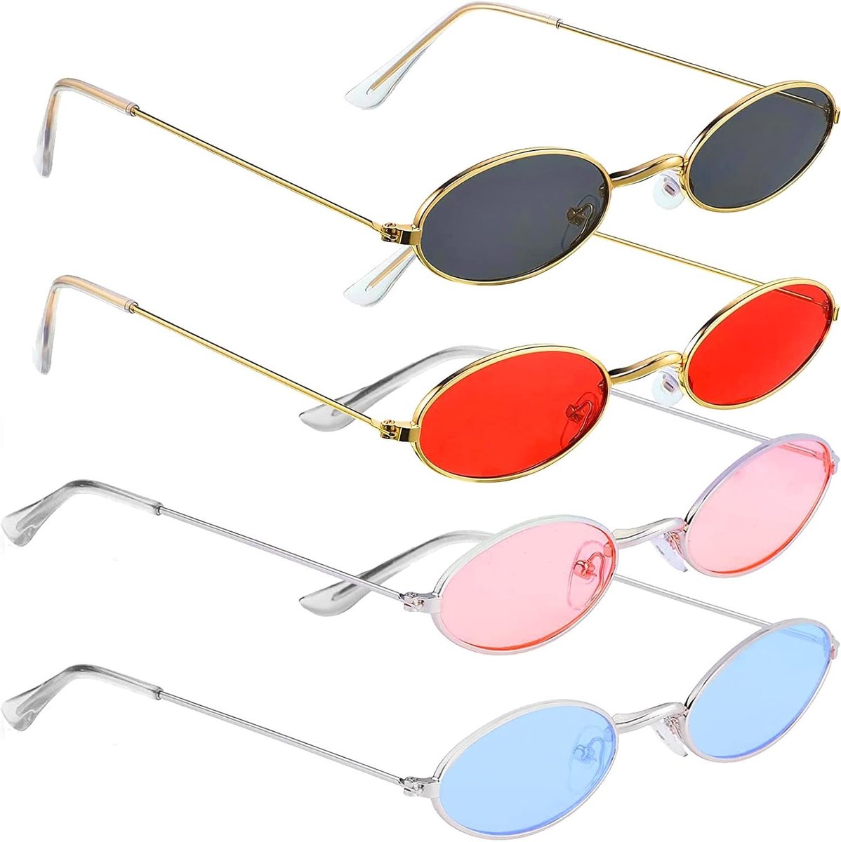 Vintage Ovale Zonnebril Set van 4 - Metalen Frame voor Zomer, Feest en Strandgebruik