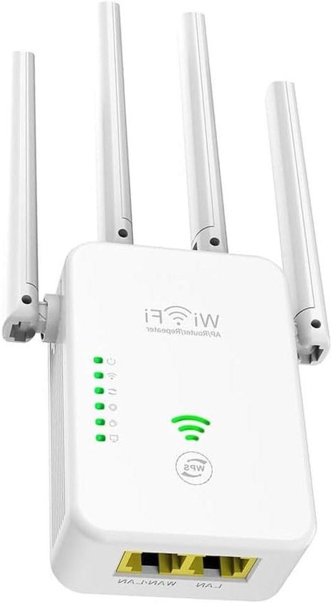 Wifi Versterker - Netwerk Extender Booster - Draadloos Internet - Vier Antennes - 300M - Wit