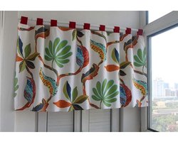 Vitrage Gordijn - Valletje Keukengordijn - Raamdecoratie - Katoenen Canvas - 200x50cm - Bladeren Patroon