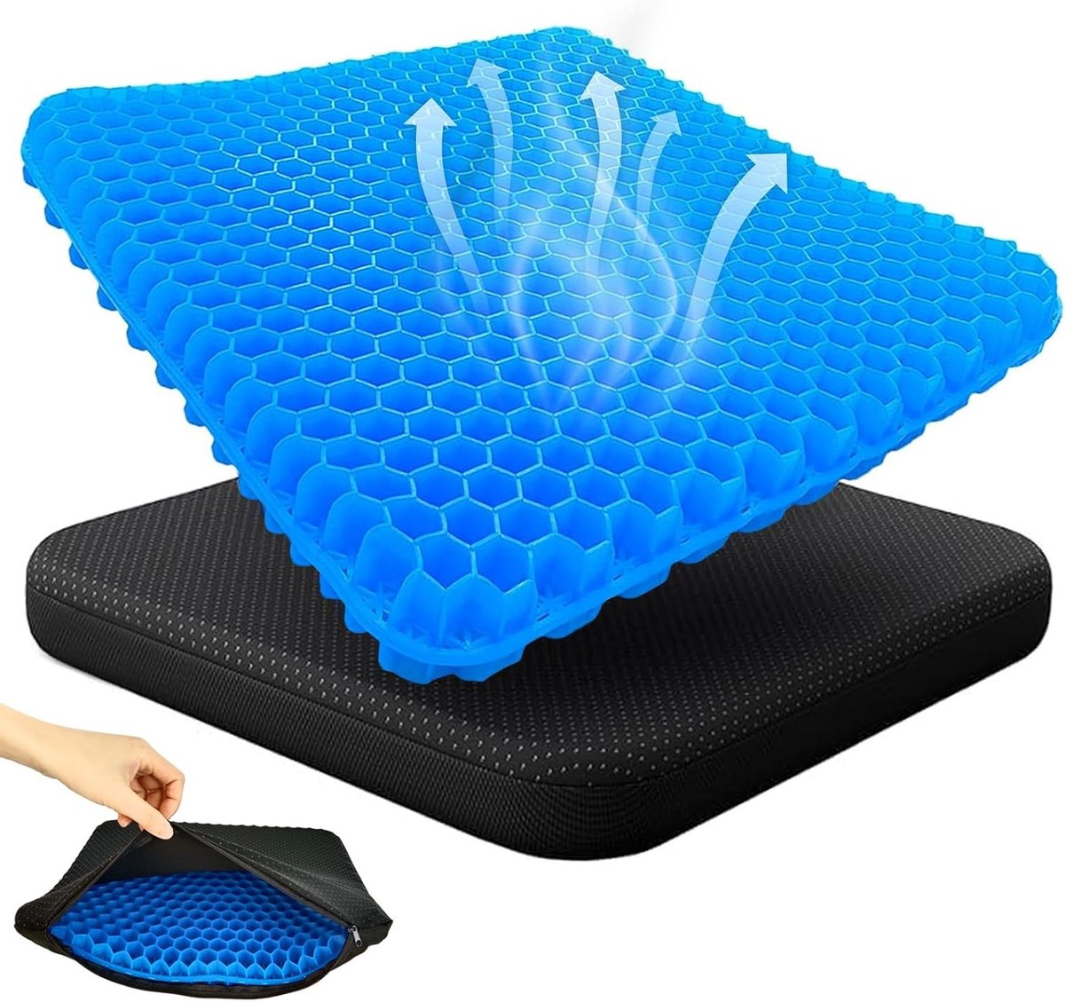 Dikke Gel Zitkussen met Antislip Cover voor Kantoorstoelen, Auto en Rolstoel - Verlicht Vermoeidheid met Honeycomb Ontwerp en Elastisch Gelmateriaal