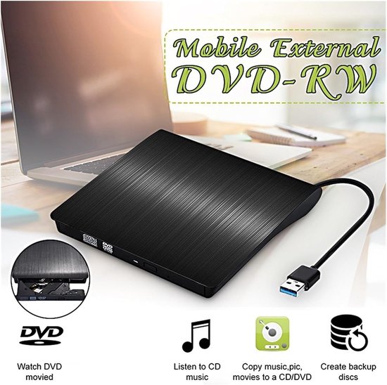 Externe DVD Speler - USB DVD Drive - Films Kijken - Snelle Gegevensoverdracht - Slim - Zilver — afbeelding 3