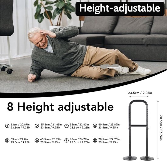 Hulp bij opstaan - Stahulp apparaat - Ondersteuning bij mobiliteit - Dubbele basis ontwerp - 8 Hoogte niveaus - Aluminium — afbeelding 4