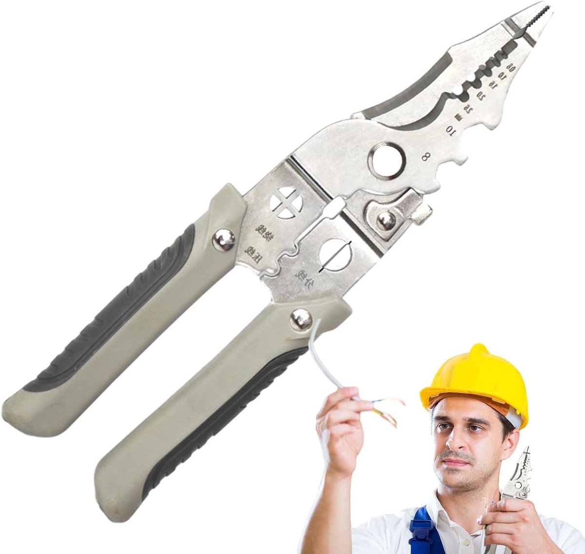 Elektrisch Draadstripgereedschap - Kabeltang Roestvrijstaal - Draden Strippen - Tijdbesparend Multifunctioneel - 21 cm - Zilverkleurig