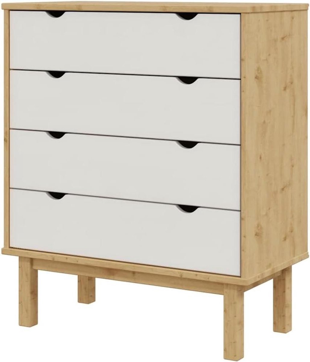 Ladekast Hout - Commode Meubel - Opbergen Spullen - Massief Grenenhout - 76.5 x 90 cm - Bruin Wit