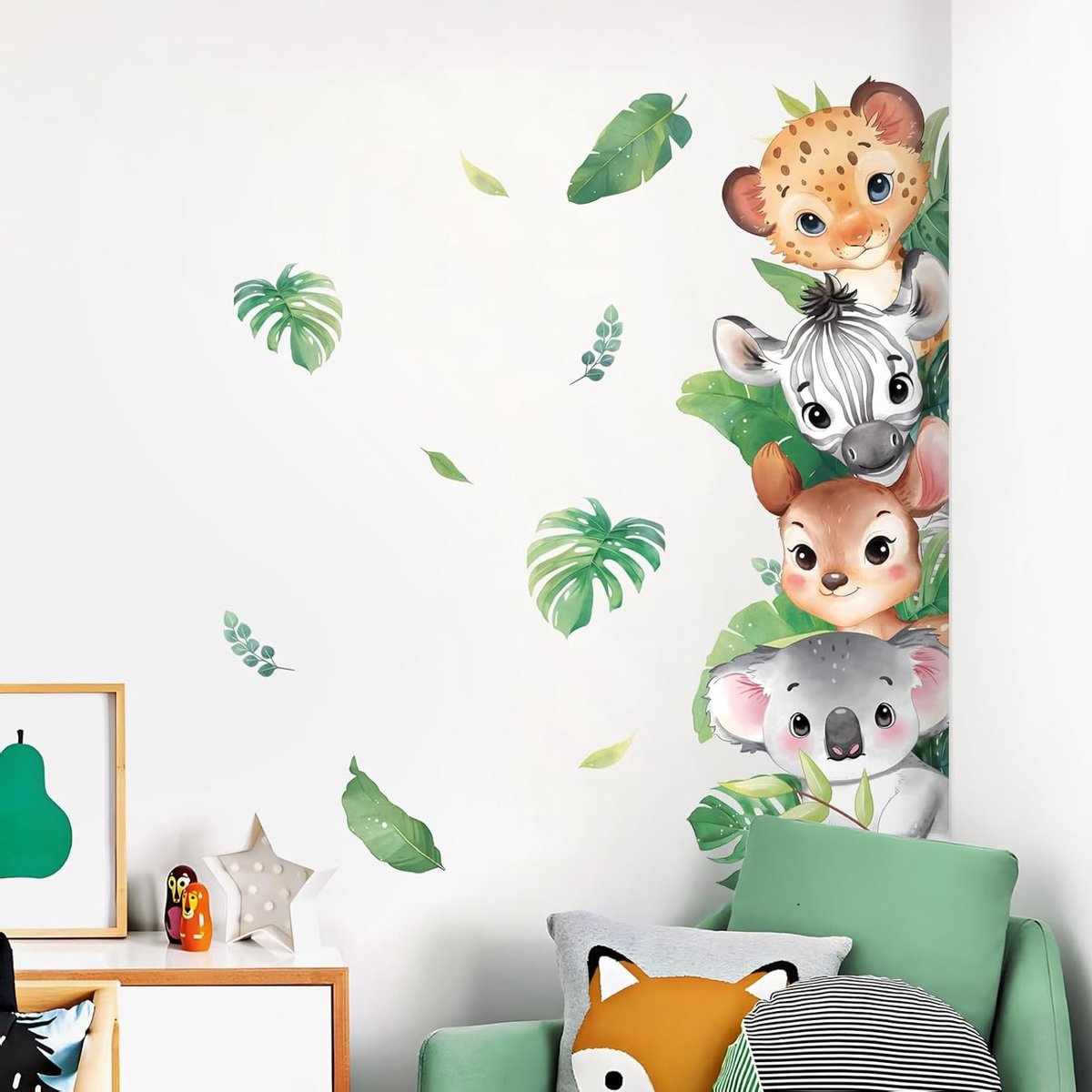 Jungle Dieren Muurstickers voor Kinderen - Safari Decor met Luipaard, Hert en Zebra voor Baby- en Kinderkamers