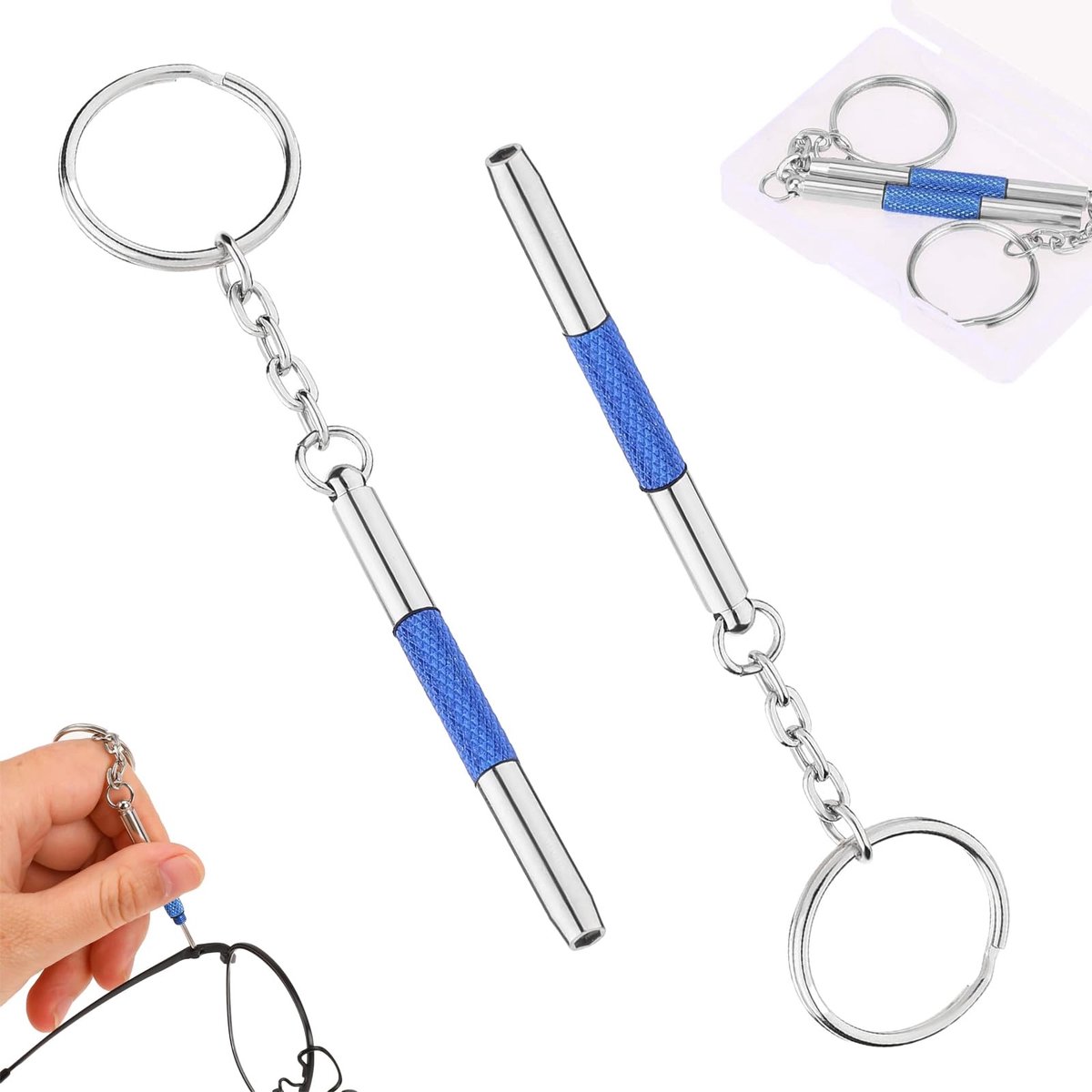Dailygoody - Pack of 2 glasses screwdriver - Mini schroevendraaier - Handig voor brillen en horloges - Blauw - 3-in-1 schroevendraaier - Perfect voor