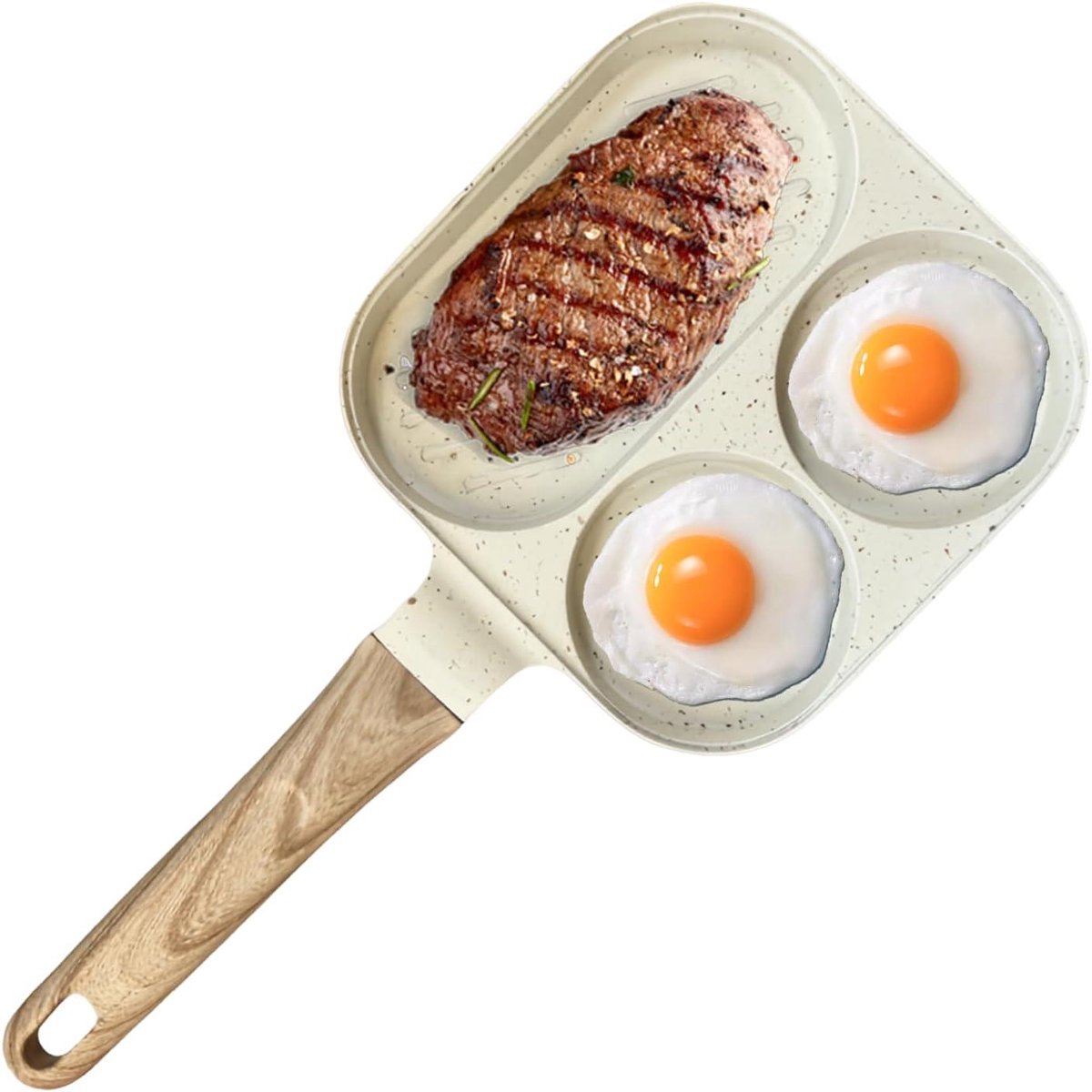 Ontbijtpan - Koekenpan - Meerdere gerechten koken - Driekamersysteem - 36.5 x 18.5 cm - Crèmekleurig
