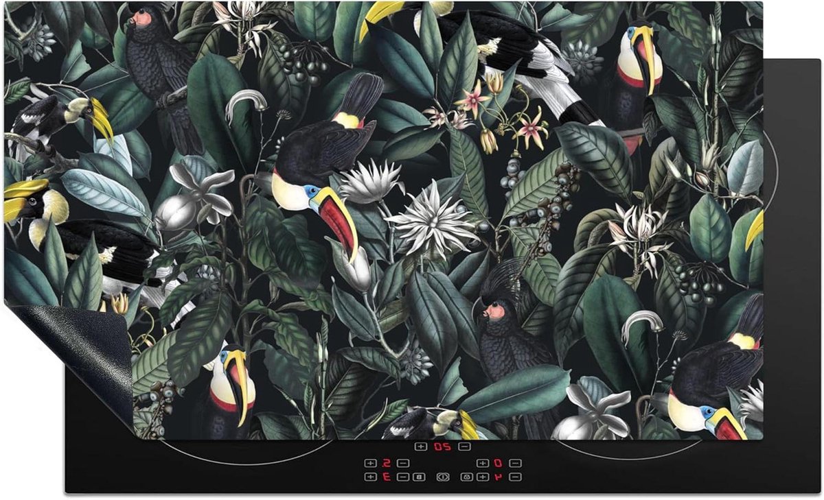 Inductiebeschermer - Inductiemat Kookplaat - Keuken Verfraaien - Bloemen Toekan Print - 90x52 cm - Multicolor