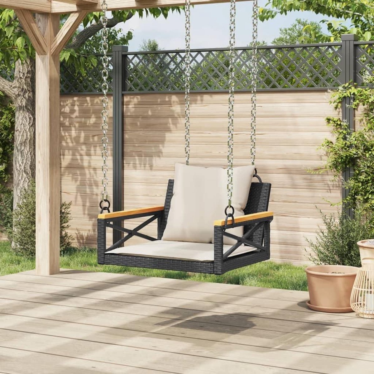 Hangstoel met kussen - Schommelbank Tuinstoel - Buiten Ontspannen - Gepoeedercoat Stalen Frame - 63 x 62 x 40 cm