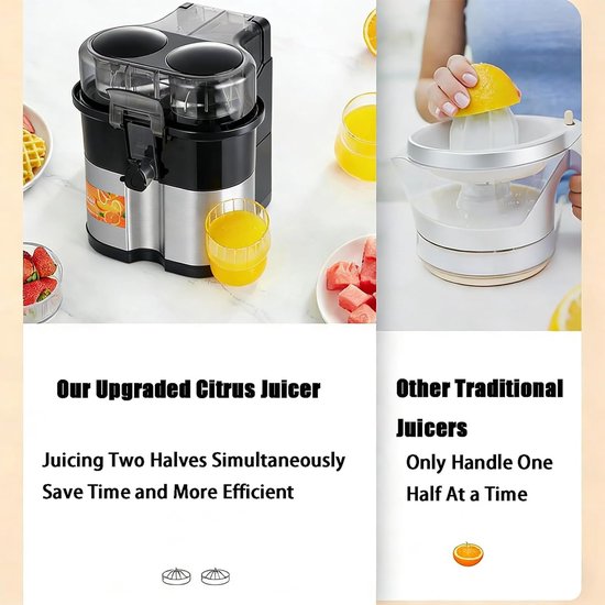 Elektrische Citruspers - Automatische Sapcentrifuge - Vers Sap Maken - Ingebouwde Fruitsnijder - 100W - Zilver — afbeelding 2