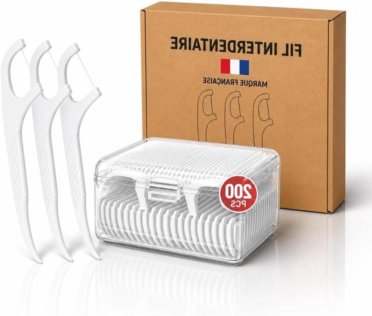 Tandzijde met handvat - Floss picks Interdentale borstel - Mondhygiëne verbeteren - Diepe reiniging tandvleesrand - 200 stuks - Wit