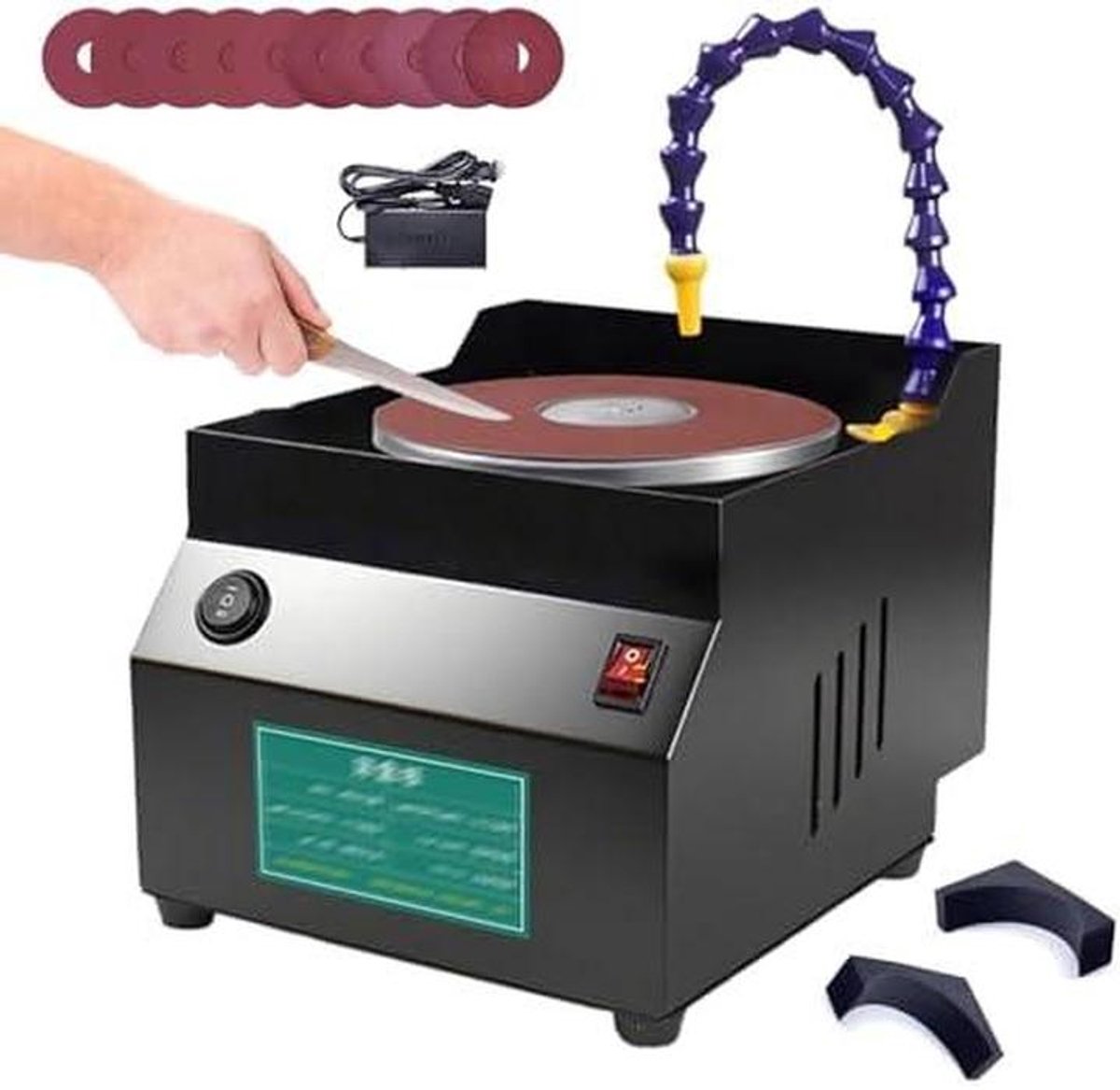 Tafelschuurmachine Nat Droog - Bankslijpmachine Slijper - Precisie Schuren - 7 Snelheden Waterkoeling - 150 mm - Zwart