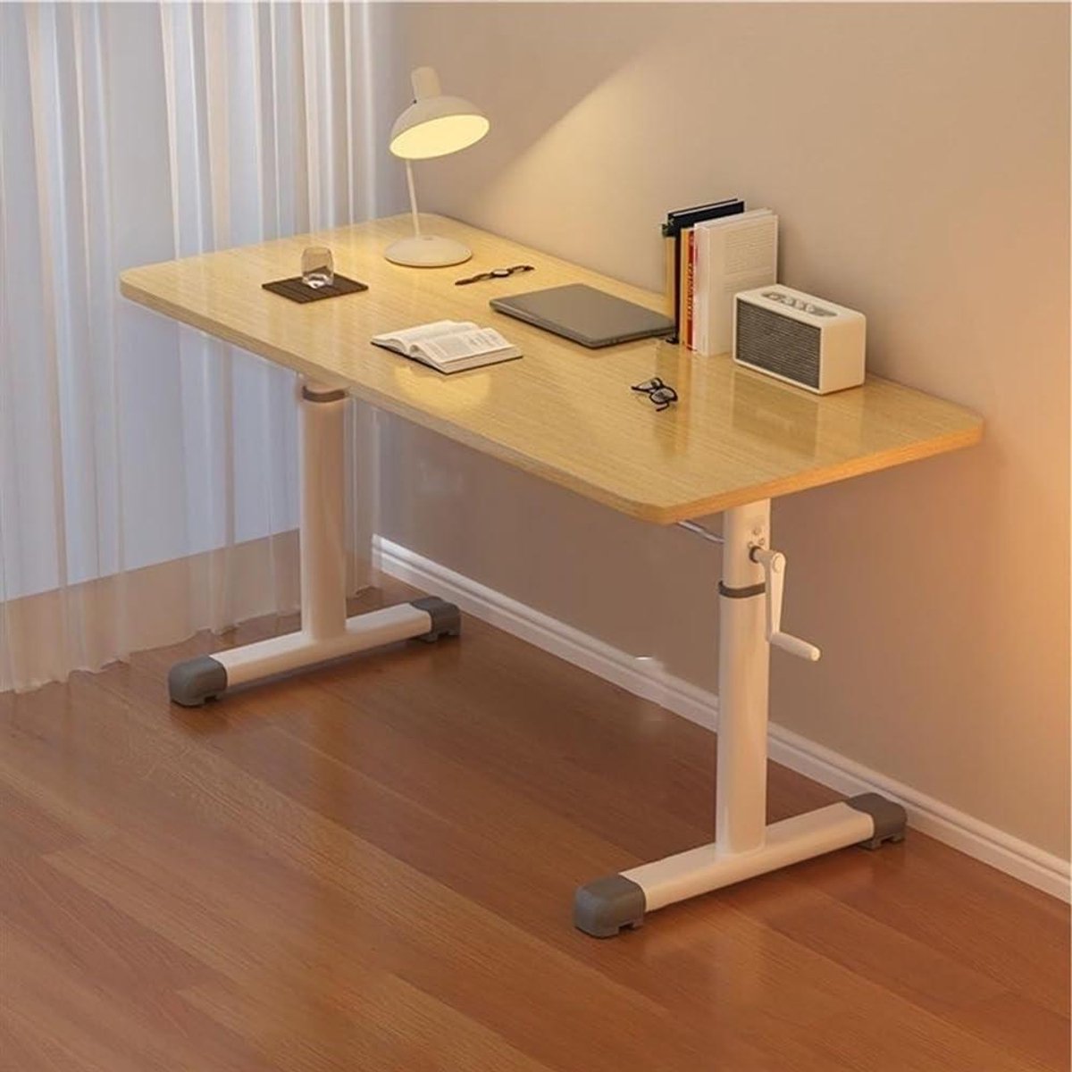In hoogte verstelbaar bureau - Zit-sta bureau Schrijftafel - Ergonomisch werken - Handmatige crank bediening - 24" tot 354" - Natuurlijk