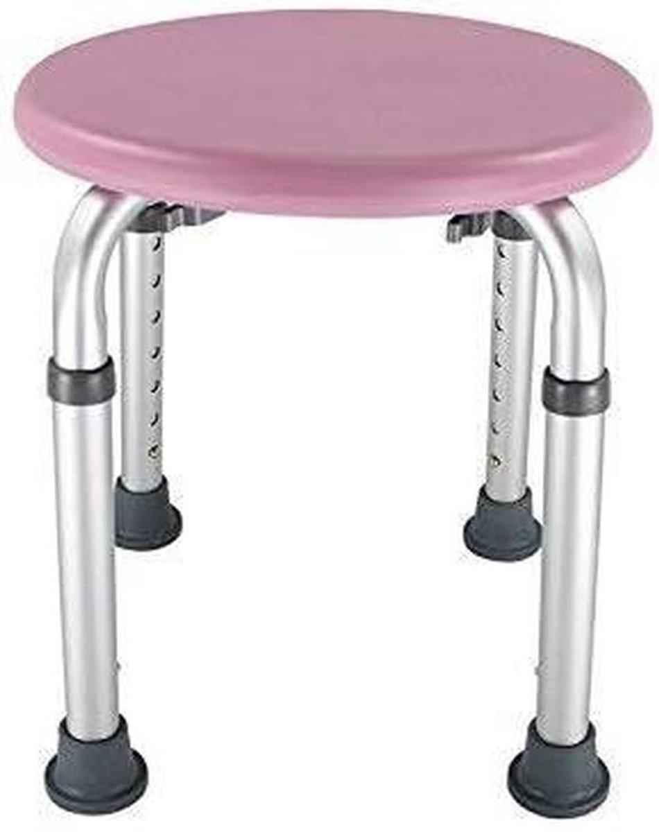 Badstoel Rond - Douchekruk Ouderen - Veilig Douchen - Opvouwbaar Aluminium Frame - Verstelbaar - Roze