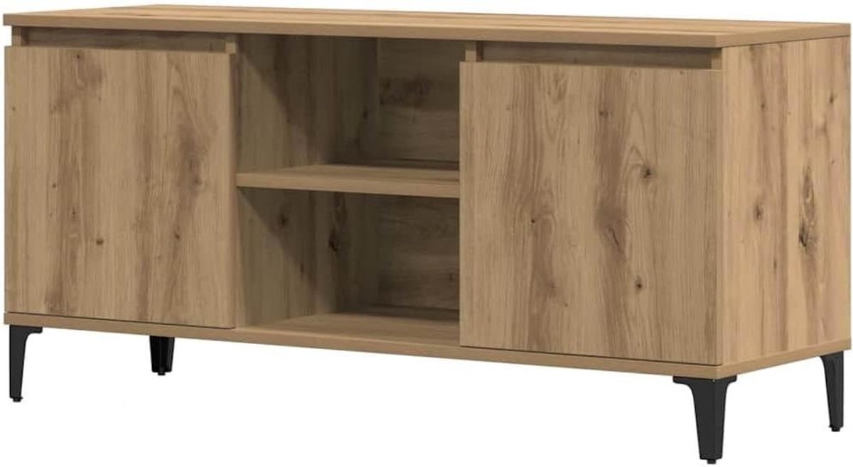 Tv-kast - Tv-meubel Lowboard - Opbergen Media - Met Houten Poten - 102 x 35 x 50 cm - Artisan-eiken