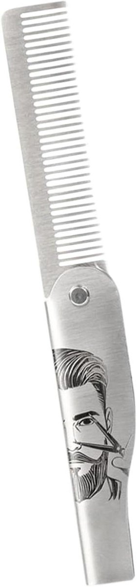 Baardborstel Staal - Kam Baard - Baard Verzorging - Opvouwbaar Ontwerp - 16.5 cm - Zilver