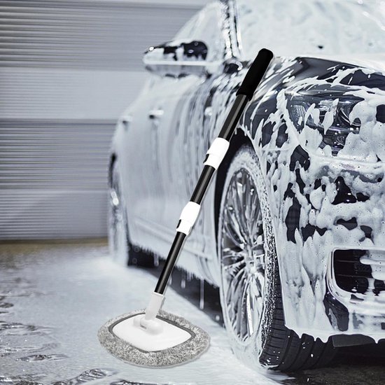 Autowasborstel - Schuimborstel Mop - Voertuigen Reinigen - Verstelbare Telescoopsteel - 50-110 cm - Zwart — afbeelding 4