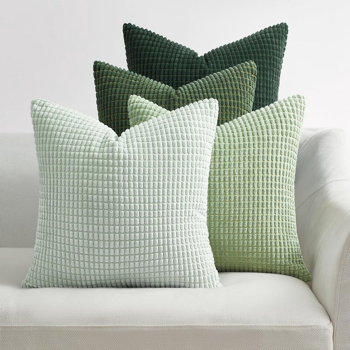 Set van 4 Fluffy Sage Green Kussenhoezen 50 x 50 cm van Corduroy voor Sofa en Slaapkamer Decoratie met Gradient Kleur