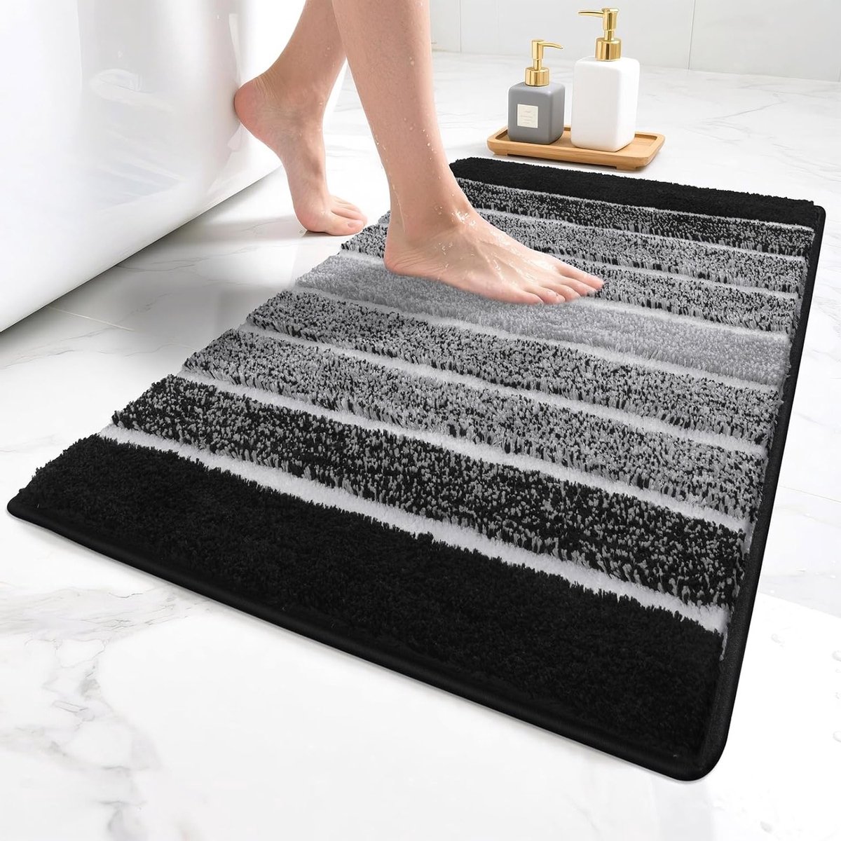 Zwarte Badmat 50x80cm Antislip, Absorberend en Wasbaar - Zachte Badkamer Tapijt voor Comfort en Veiligheid