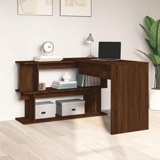 Gaming bureau - Hoektafel werktafel - Thuiswerken gamen - Draaibaar ontwerp - 200x50x76 cm - Bruin eiken — afbeelding 2