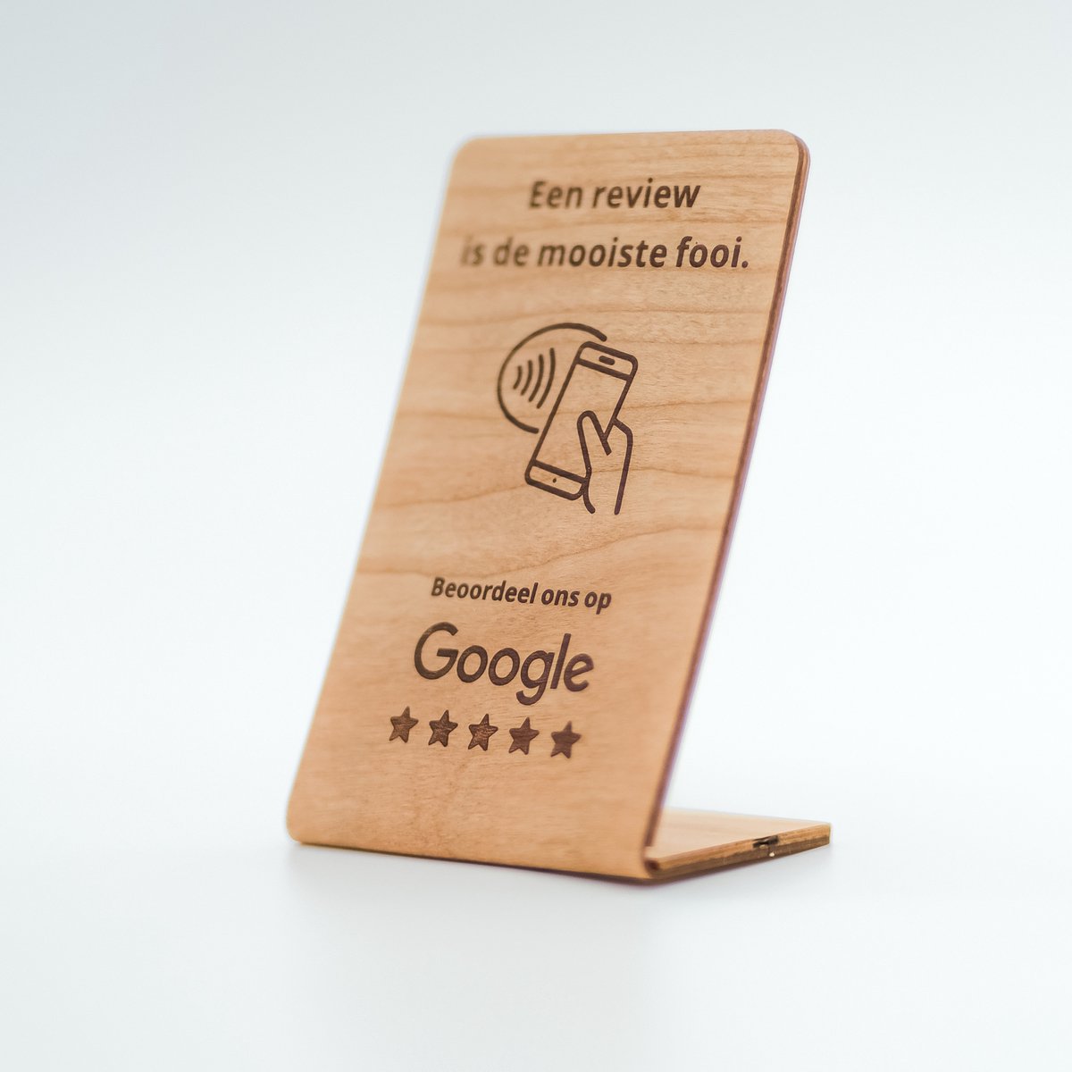 Happy Cards Houten Editie - Google Review Kaart - NFC Review Tool - Quote ‘Een review is de mooiste fooi.’