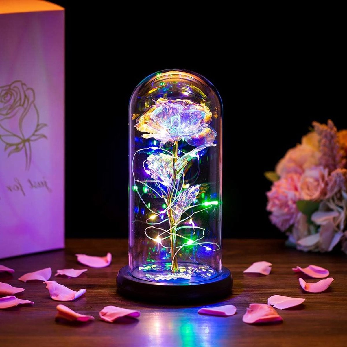 Eternal Fake Roses in Glasdome met Verlichting - Perfecte Cadeaus voor Verjaardag, Valentijn en Bruiloft voor Vrouwen