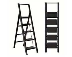Opvouwbare Trapladder-Stalen Vouwtrap - Huishoudtrap - Inklapbare Trap - Keukentrap - Antislip - Lichtgewicht - Draagbaar - Handvat - Thuis En Kantoor - 5 Treden - 1 Stuk - Zilver
