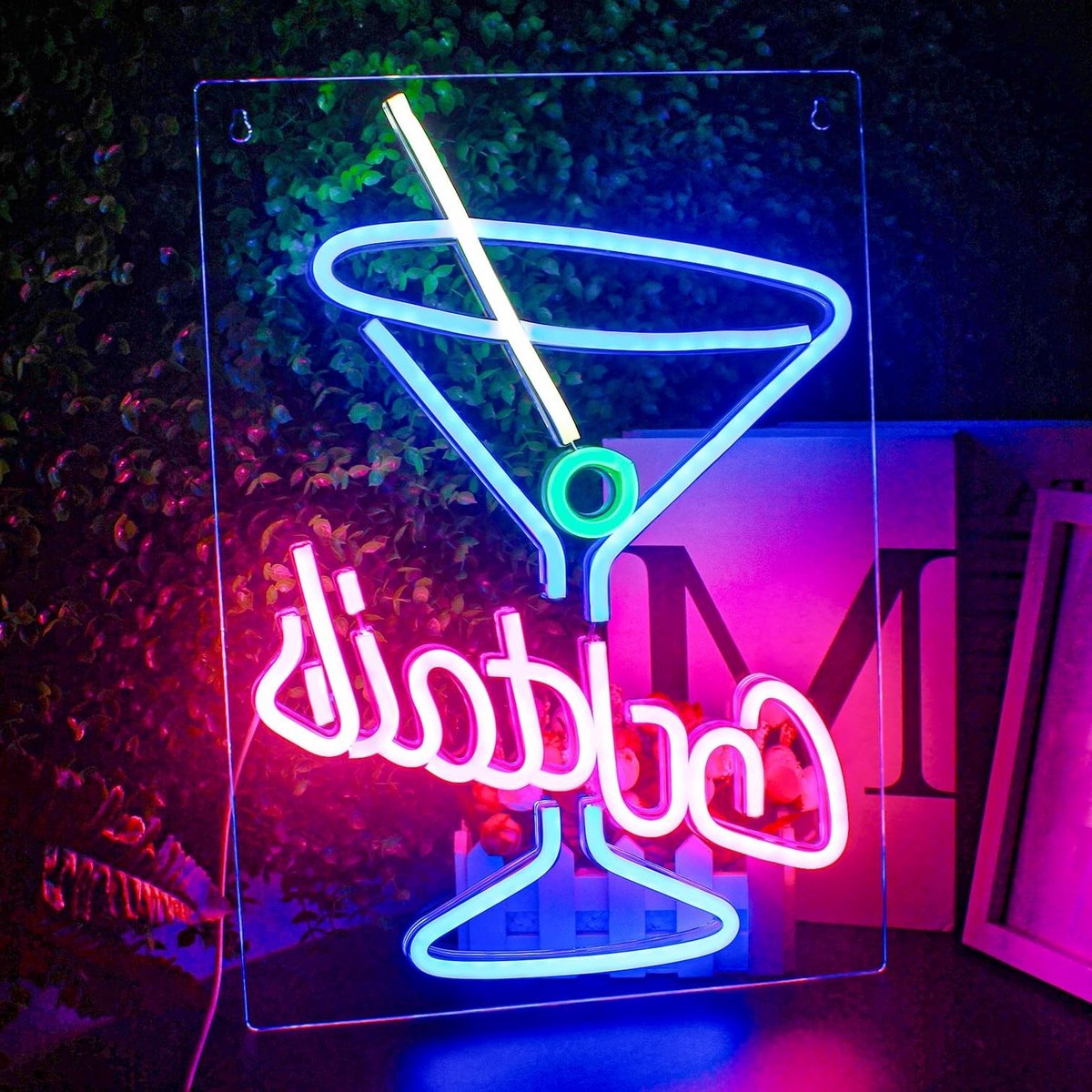 SnelShoppen - Neon Cocktails Licht Signaal - Led Neon Verlichting voor Bar, Keuken, Slaapkamer, Bruiloft, Feest, USB Aansluiting, Roze Blauw Cocktailg