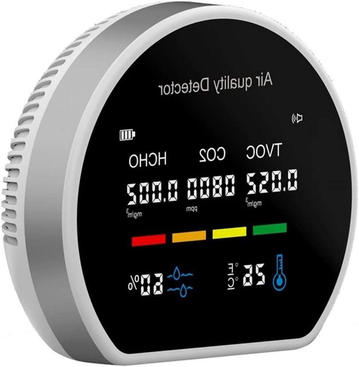 Luchtkwaliteit Monitor - CO2 Detector Vochtigheid - Binnenklimaat Meten - Real-time CO2 Display - 95 x 85 x 35mm - Wit