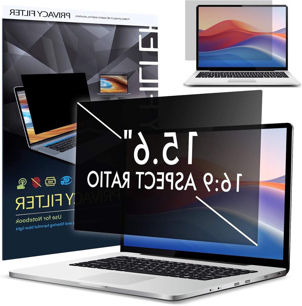 15.6 Inch Laptop Privacy Filter - Afneembare Schermbeschermer voor Privacy, UV- en Blauwlichtbescherming, Glansreductie