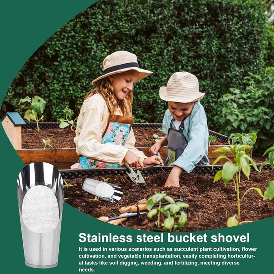 Tuinschep Emmer - Bloemschep Verplant schep - Planten Verpotten - Roestvrijstalen Emmer Vorm - 18 x 8 x 8 cm van Merkloos	 — afbeelding 5