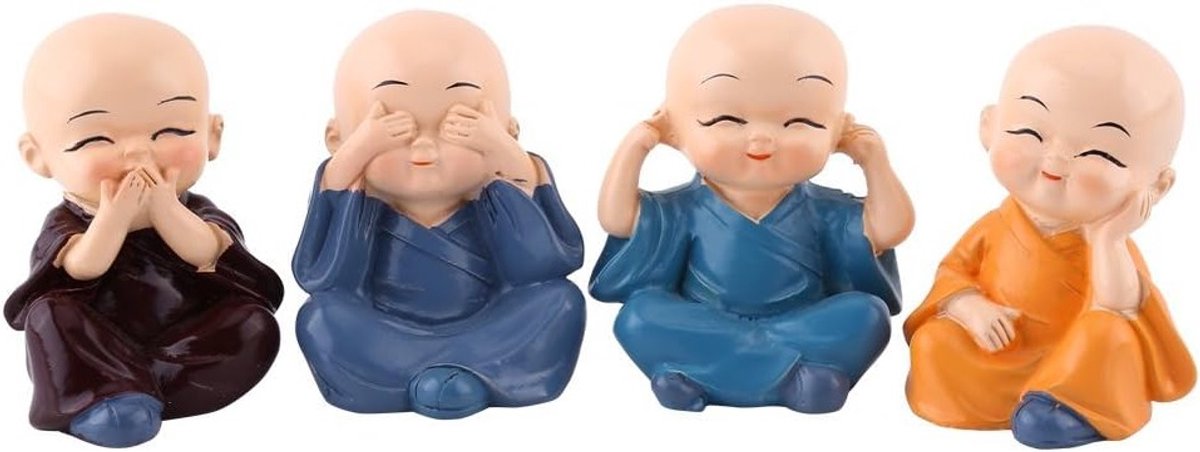 Kleine Boeddha Autofiguur van Hars met 4 Boeddhistische Monniken voor Decoratie in Huis en Auto