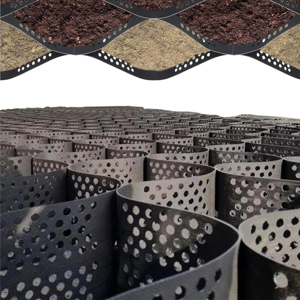 Grondstabilisatierooster - Grindrooster Oprit - Oprit Versterken - Hoge Dichtheid HDPE - 5 cm Hoog - Zwart