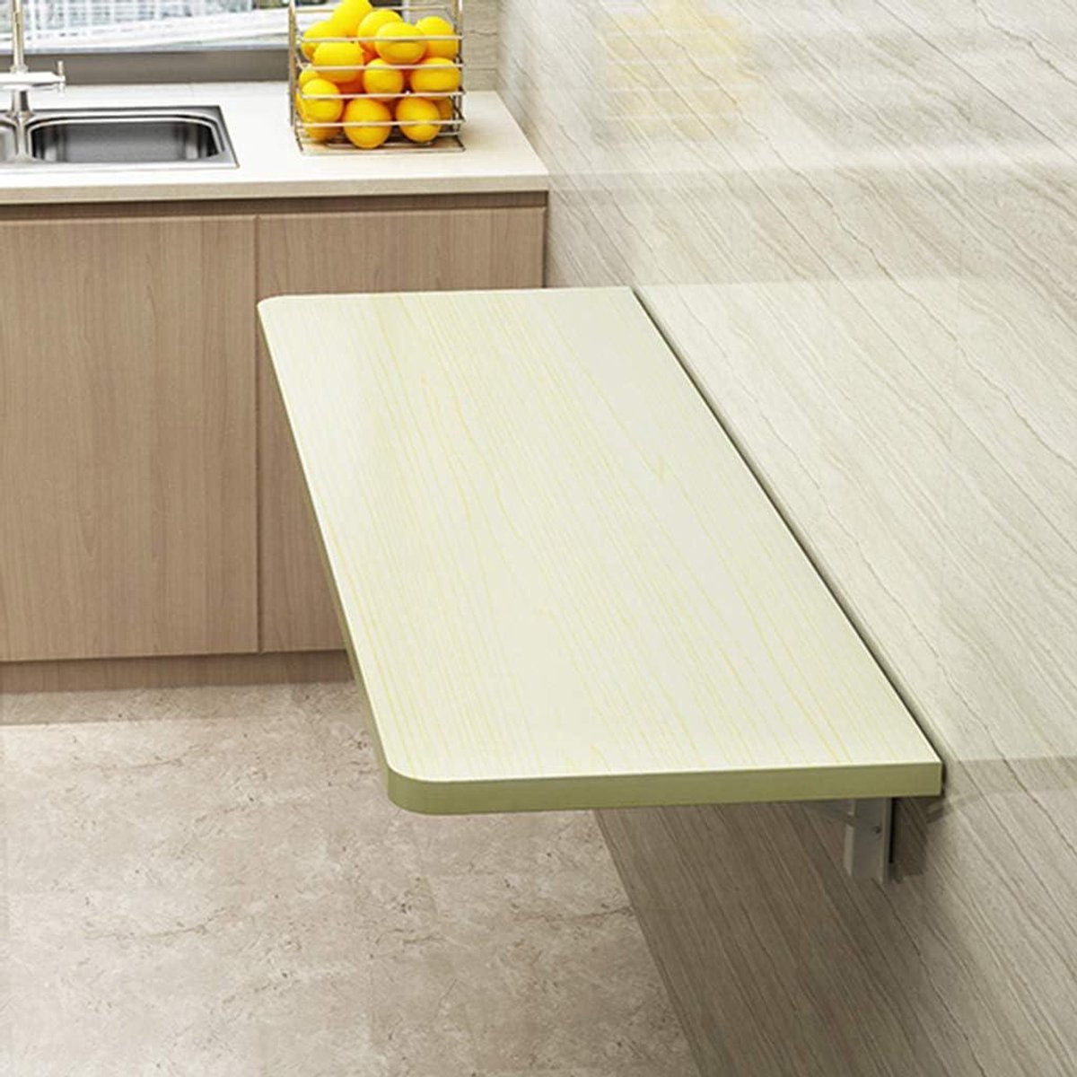 Inklapbare Wandtafel - Opklaptafel Wandmontage - Ruimte Besparen - Robuuste Driehoekige Structuur - 40-60 kg Draagvermogen - Houtkleur