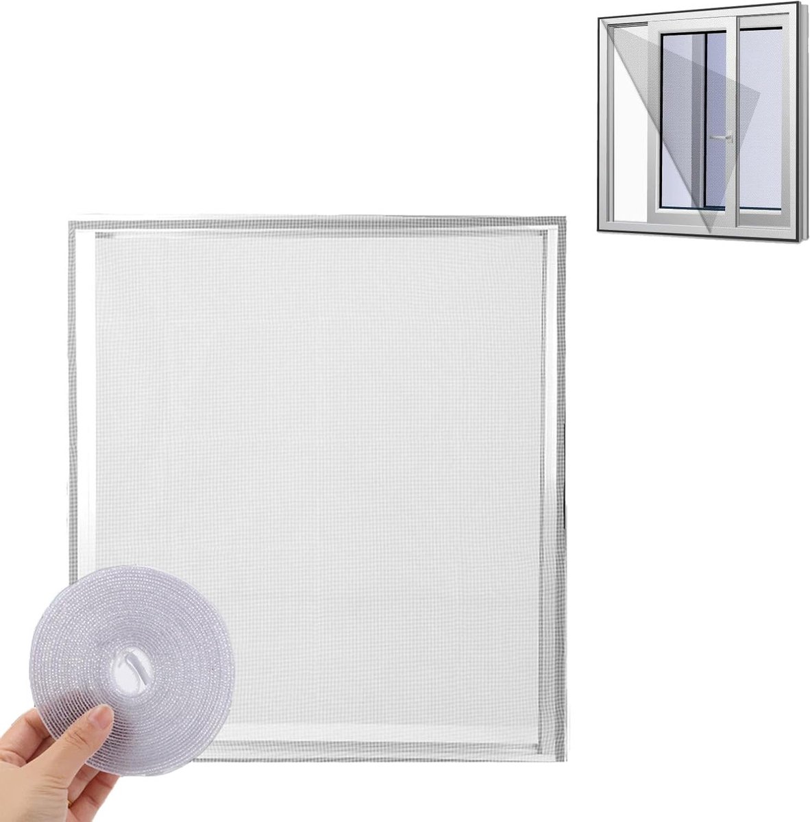 Insectenwerend raamhor met aanpasbaar frame tot 150 x 200 cm, eenvoudig te monteren, zelfklevend en sterk met klittenband, ideaal voor doe-het-zelf projecten