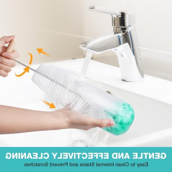 Efficiënte Flessenborstel voor Glazen Decanteer, Krasvrije Reiniging voor Sportflessen en Waterflessen, Ideaal voor Sodastream en Lange Flessen — afbeelding 3