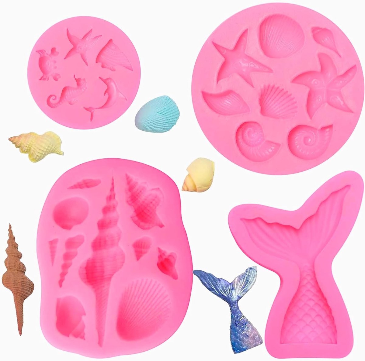 Set van 4 DIY Siliconen Zeepvormen, 3D Oceaan Dieren Bakvormen, Herbruikbare Mallen voor Chocolade, Brood en Fondant met Zee-thema en Eenvoudig Schoon te Maken
