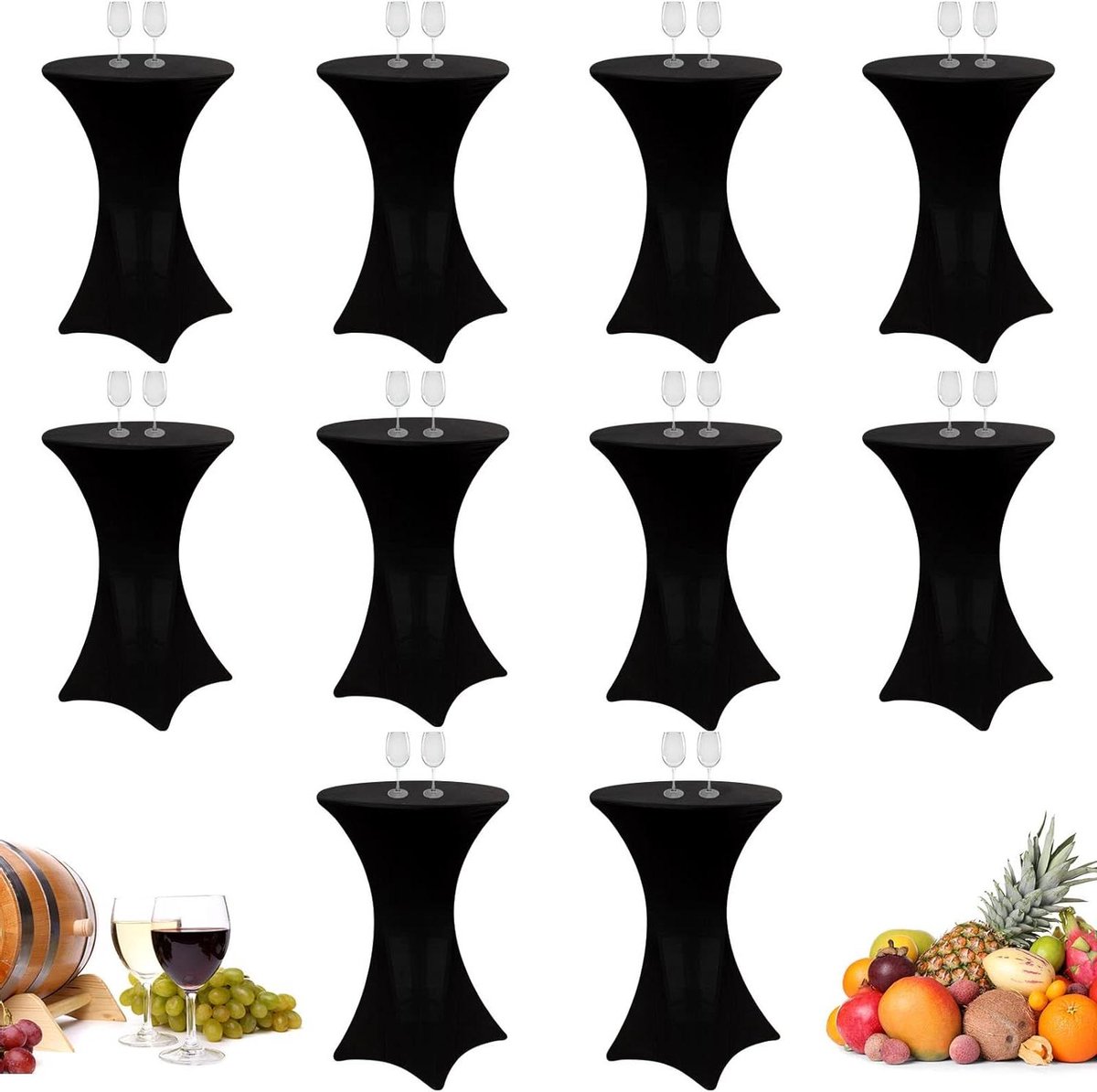 Cocktailtafelhoezen - Tafelkleden Hoeslakens - Feestdecoratie - Rekbaar Spandex Materiaal - 60 x 110 cm - Zwart