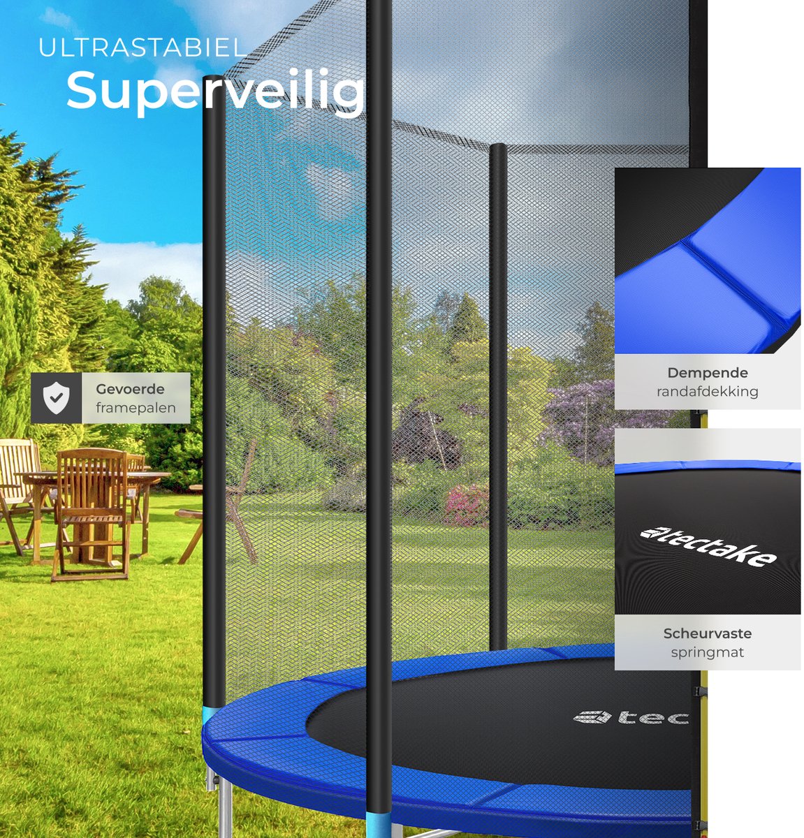 tectake® TÜV-geteste Trampoline met Veiligheidsnet - 244 cm - Kindertrampoline - Buitenspeelgoed - Sporttrampoline - Speeltoestel voor in de Tuin — afbeelding 4