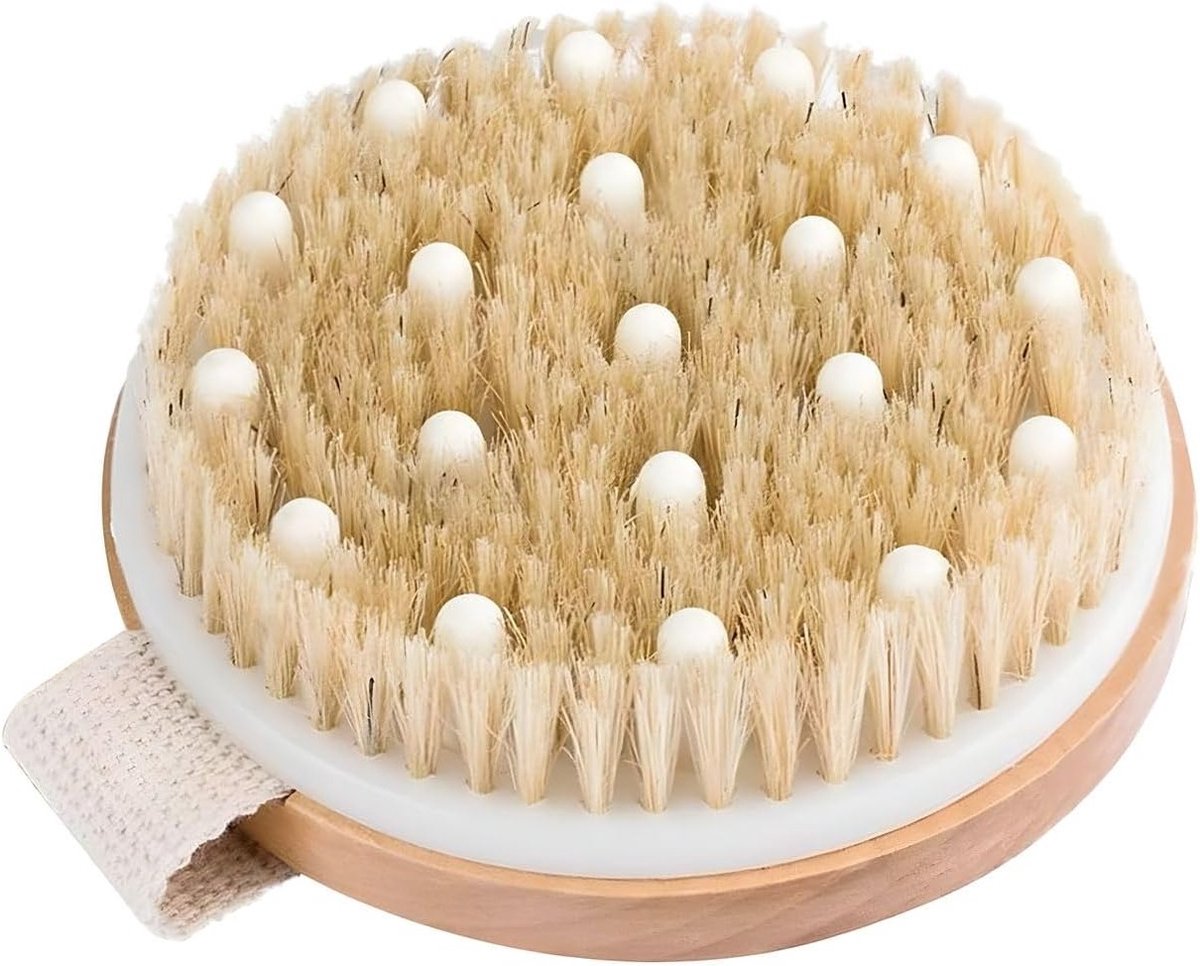 Dry Brushing Body Brush-Best for exfoliating dry skin, physical exfoliating scrubber with natural boar bristles, dual-use dry body and massage scrub b